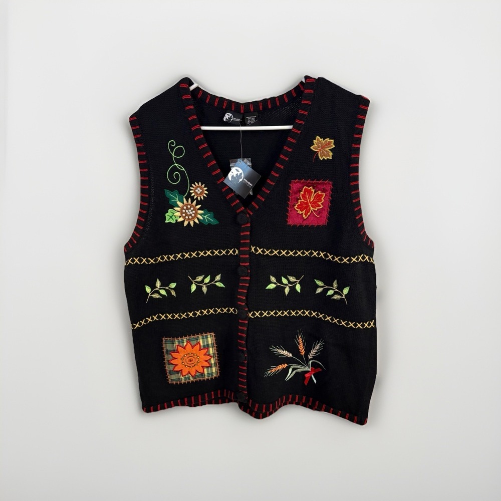 Holiday Editions Fall Autumn Embroidered Cardigan Sweater NWT Sz XL